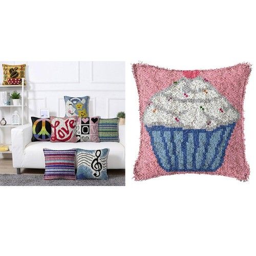 Latch Hook Rug Kits DIY Pillow Mat Cushion Rug Making for Kids Adults Beginn