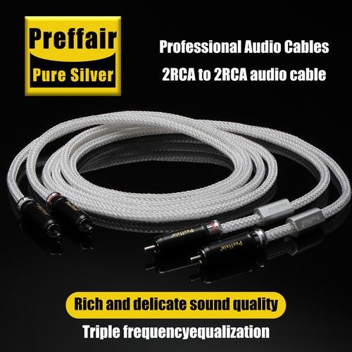 Pair 16Core Soft Pure Silver Audio RCA Cable Hiend Rhodium Plated Plug Connector