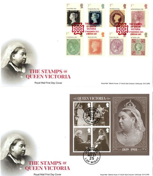 2025 GB STAMPS OF QUEEN VICTORIA PAIR STAMP +MINI SHEET FIRST DAY COVER 27.11.25