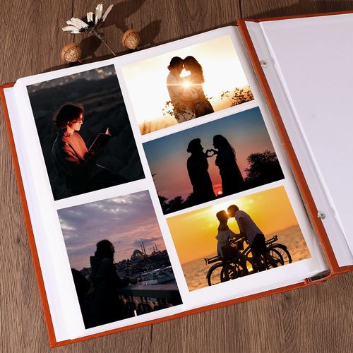5Inch Photo Album 500 Photos Large Capacity Slip Pockets PU Leather Cover Orange — image 8