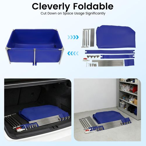 Canvas Above Ground Fish Pond, Foldable Blue Aquarium Pool with Drain Valve — image 7