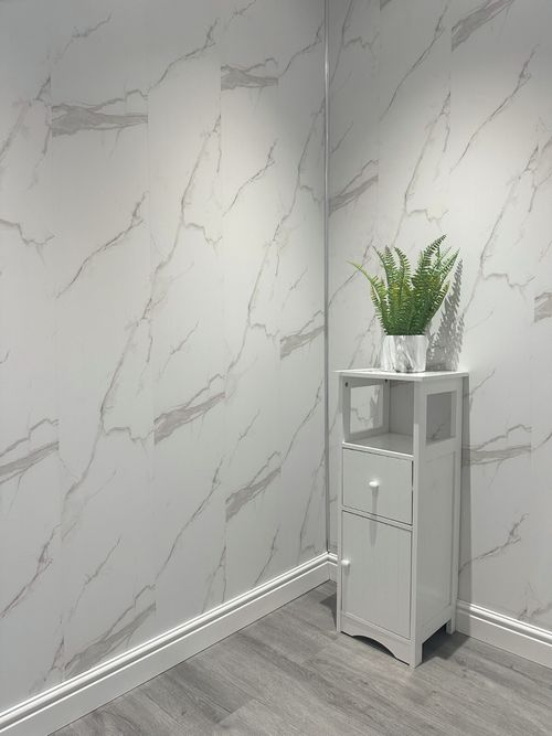 White Marble Matt Bathroom Wall Panels Shower Cladding PVC Kitchen Ceiling — image 5