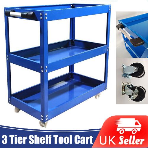 Durable Garage Tool Storage Heavy Duty Trolley Workshop 3 Tier Wheel Cart Shelf — image 1