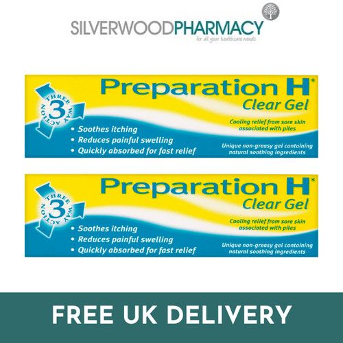 2x Preparation H Clear Gel - 50g - Soothes Itching, Painful Swelling, Piles
