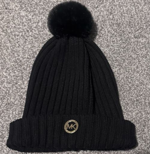 Michael Kors 2-Piece Knit Hat & Scarf Set Black/White MK Logo Women — image 4