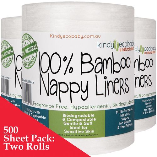 500 x Bamboo Flushable Liners, disposable Nappy Cloth Natural Liners x 2 Rolls — image 2