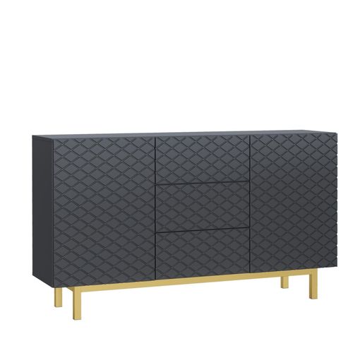 Sideboard Cabinet Diamond Pattern 3 Drawers 2 Doors Grey Gold Legs Storage 140cm — image 13