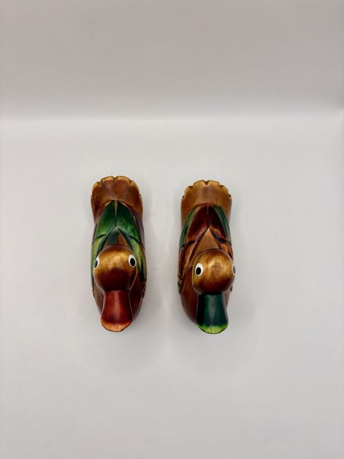 Vintage Hand Carved Wooden Mandarin Ducks Pair Chinese Wedding Symbol Love 12cm — image 4