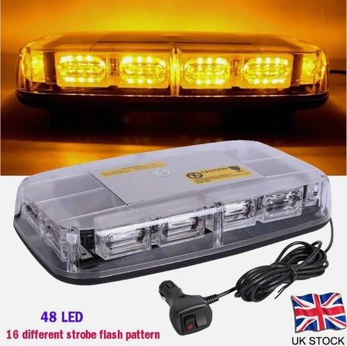 48LED Warning Strobe Amber Flashing Beacon Magnetic Car Roof Recovery Light Bar