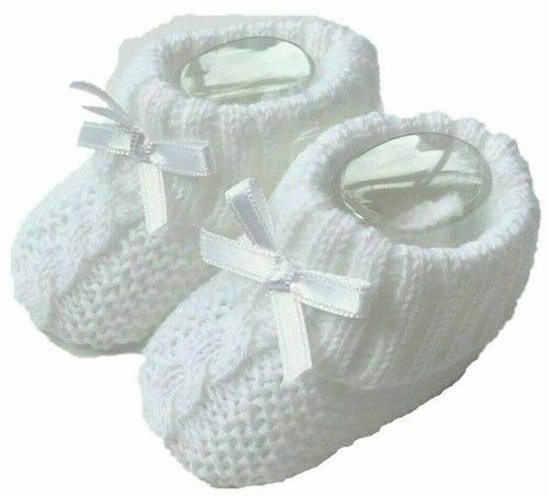 Newborn Baby Spanish Style Knitted Booties Bootees Bow Boy Girl 0-3 Months
