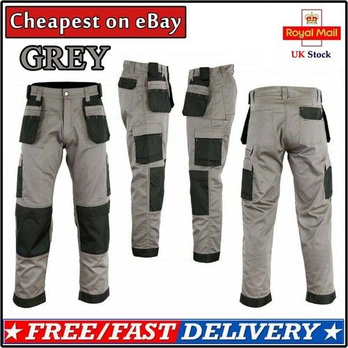 2 x Packs Men's Black Grey Work trouser with knee pad pockets