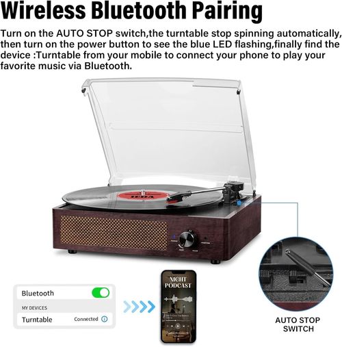 Bluetooth Vinyl Record Player,3-Speed Turntable with Stereo Speakers A — image 3