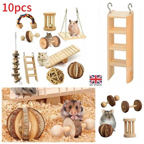 10 Pack of Wooden Hamster Chew Toy Hamster Rabbit Guinea Pig Accessories Set
