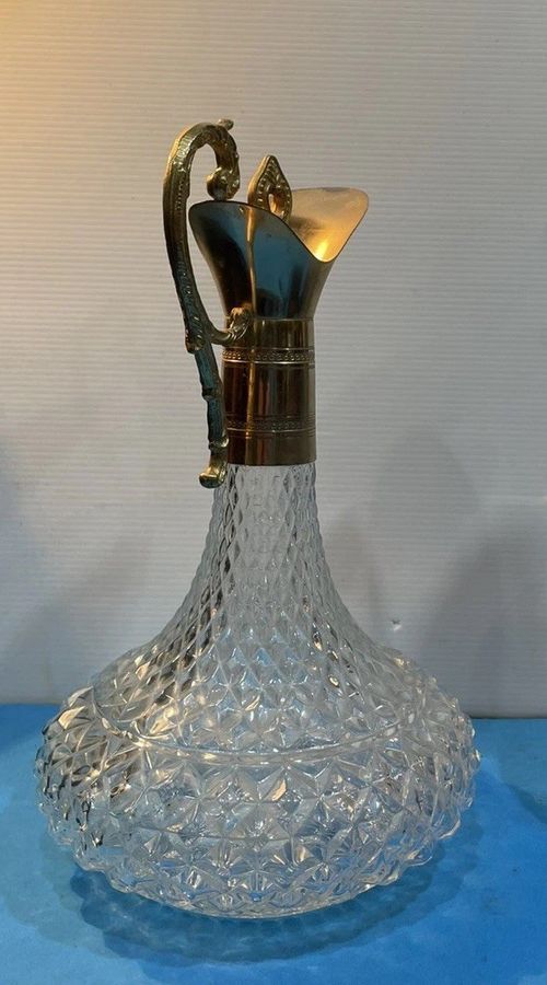 Italian Vintage Crystal Glass Silver Plate Decanter Pitcher Ewer Claret Wine Jug — image 14