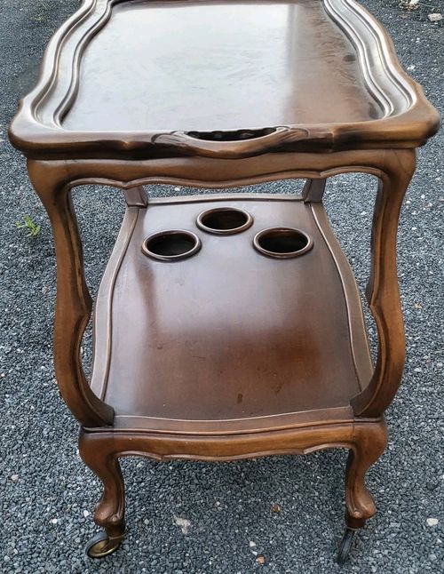 Vintage Italian Wooden Drinks Trolley Bar Cart Tea Serving Table PieCrust Top — image 6