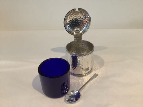 Rare Antique Arts & Crafts 1910 Solid Silver Hammered Mustard Pot Marples & Co — image 12