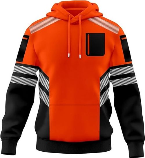 Hi Viz Vis High Visibility Orange Jumper Work Hooded Sweatshirt Hoodie   S- 2XL