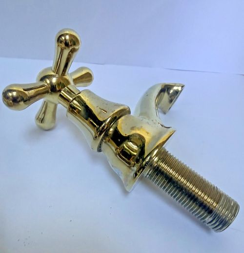 Pair of Vintage Heavy, Solid Brass Pillar Deck Mount Basin Taps — image 11