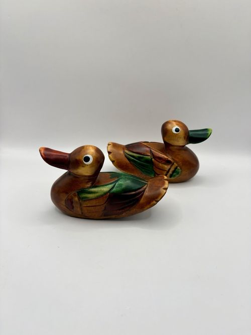 Vintage Hand Carved Wooden Mandarin Ducks Pair Chinese Wedding Symbol Love 12cm — image 2