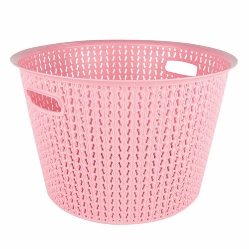 35L Plastic Laundry Basket Clothes Washing Bin Storage Hamper Round Knitted 