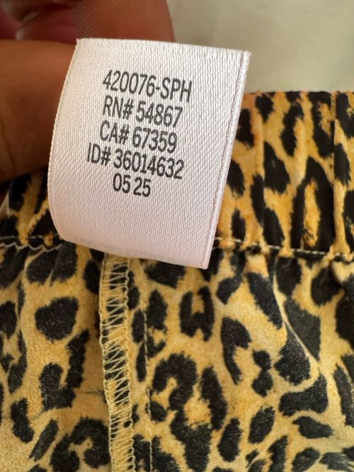 Women's Satin Leopard Print Pyjama Shorts Beige/Black Size 36 Elastic Drawstring — image 4