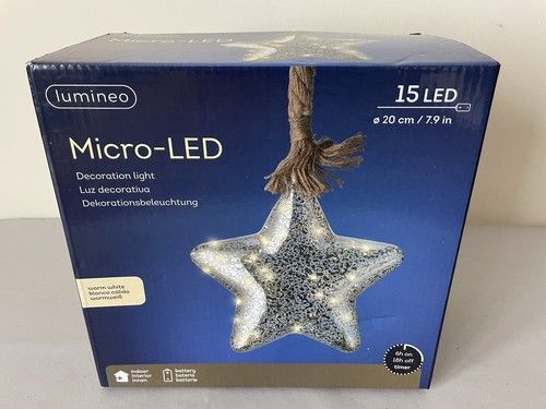 Lumineo Micro-LED Star Rope Light 15 LED Warm White Battery & Timer 20cm