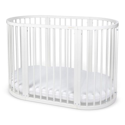 BABYMAM Snoa Oval Baby Cot – White Convertible Crib with Mattress — image 5