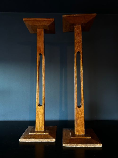 Pair Of Antique Statue Stands English Oak Pedestal Torchere Edwardian 1910-40 — image 14
