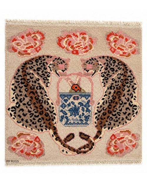 Hand Knotted Leopard Tea Rug, Animal Print Accent Rug, Handmade Wool Carpet