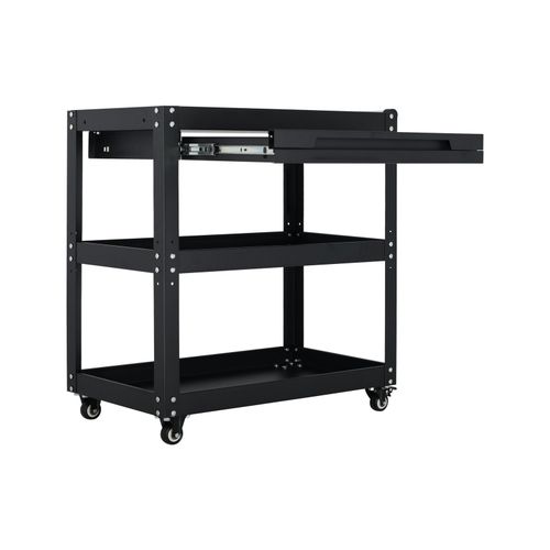 3-Tier Workshop Tool Trolley Cart with Drawer, Steel Garage Storage Cart, Black — image 5