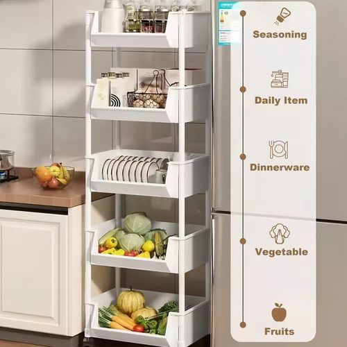 5 Tier Storage Trolley Cart On Wheels Kitchen Rolling Organizer Rack Room White — image 4
