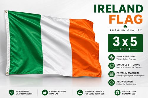Large Irish Flag Ireland Republic Dublin St Patrick Day Football Rugby Fan 5x3ft — image 1