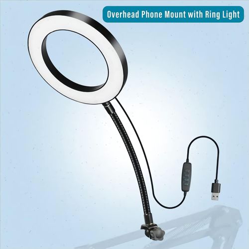 Adjustable Overhead Phone Camera Mount with Ring Light Scissor Arm Stand Tripod — image 7