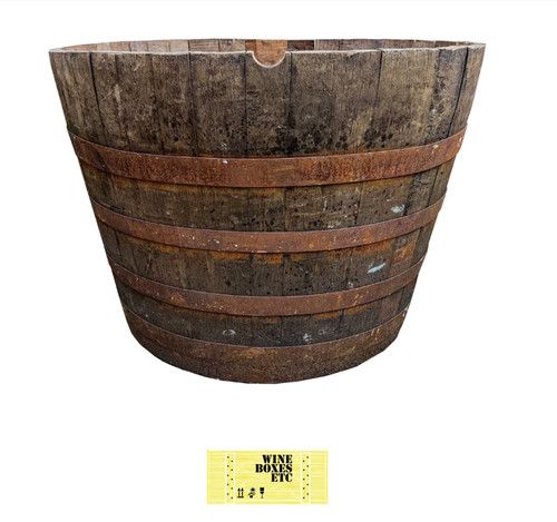 Genuine Large Half Oak Wine Barrel Planter Flower Tree Veg Pot Garden Wooden tub