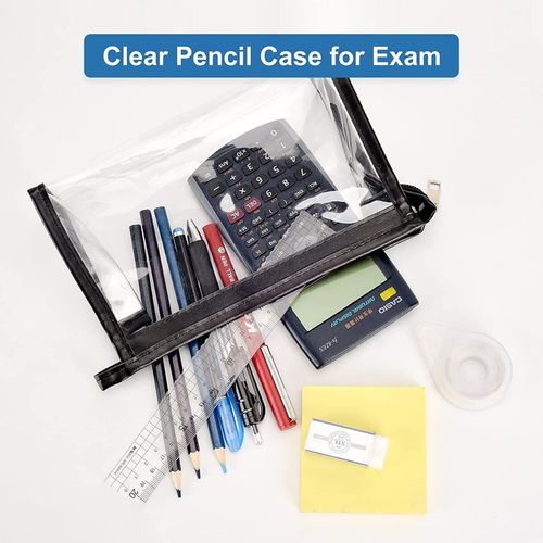 Clear Plastic Pencil Case Large Capacity Exam Big Cosmetics School College x2 — image 3