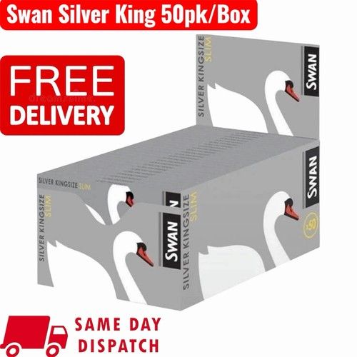 Swan Silver Kingsize Slim Cigarette Rolling Papers | Full Box of 50 Booklets