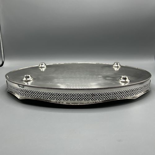 Antique Silver Plated Gallery Serving Tray Cocktail Drinks Tea Handles Stud Feet — image 18