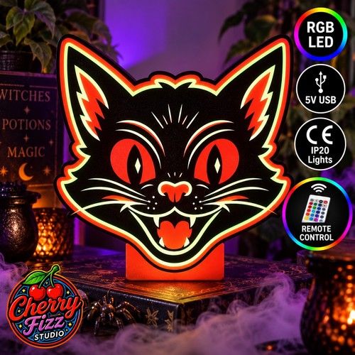 Vintage Style (1950s) Halloween Cat Light Box -Summerween, Gothic, Spooky