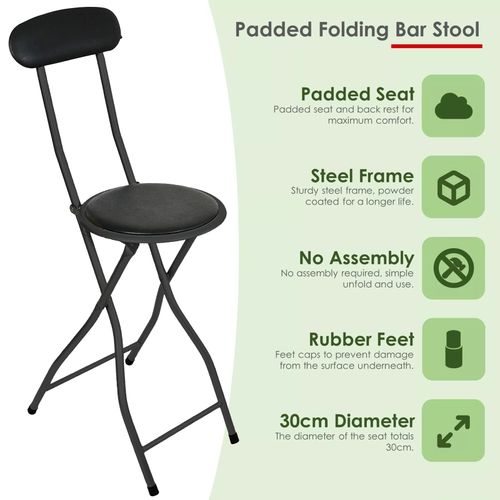 FOLDING BAR STOOL BLACK PADDED HIGH BACK STOOL ROUND SEAT FOLDABLE BREAKFAST UK — image 2