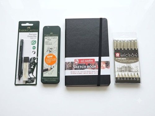Faber-Castell & Sakura Micron Sketching Art Set Gift Box Bundle Sketchbook Kit