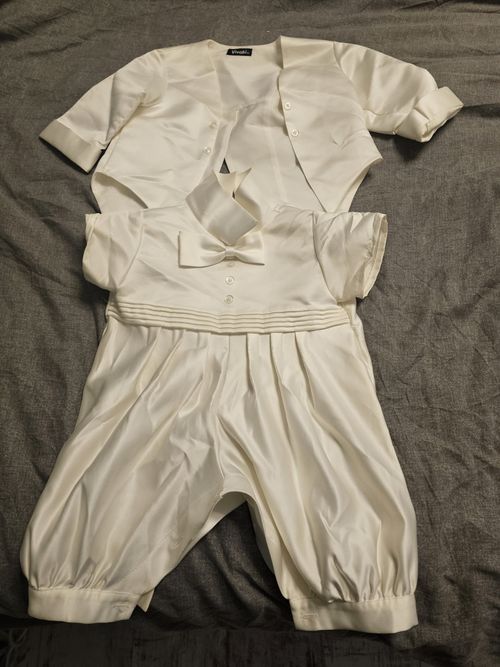 BOYS CHRISTENING ROMPER SUIT AND BAPTISM BONNET - PERSONALISED - BABY CLOTHES — image 1