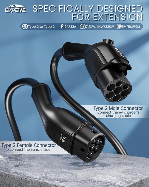 7.2KW/32A Single Phase 8m Type 2 EV Charging Extension Cable, only for Extension — image 3