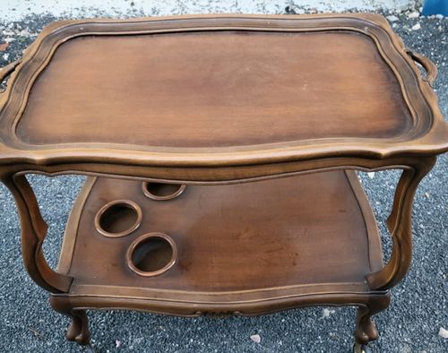 Vintage Italian Wooden Drinks Trolley Bar Cart Tea Serving Table PieCrust Top — image 2