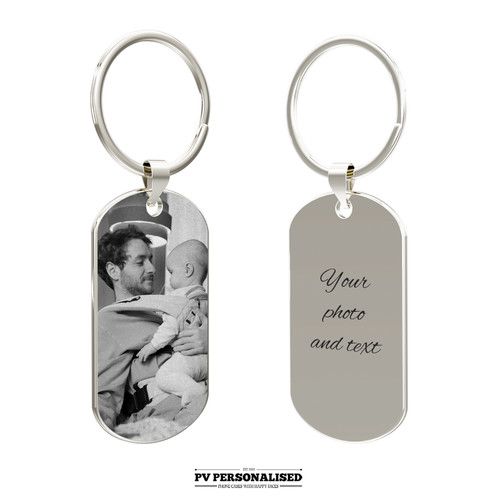 Personalised Engraved Photo Custom Text Keyring Dad Birthday Father Day Gift