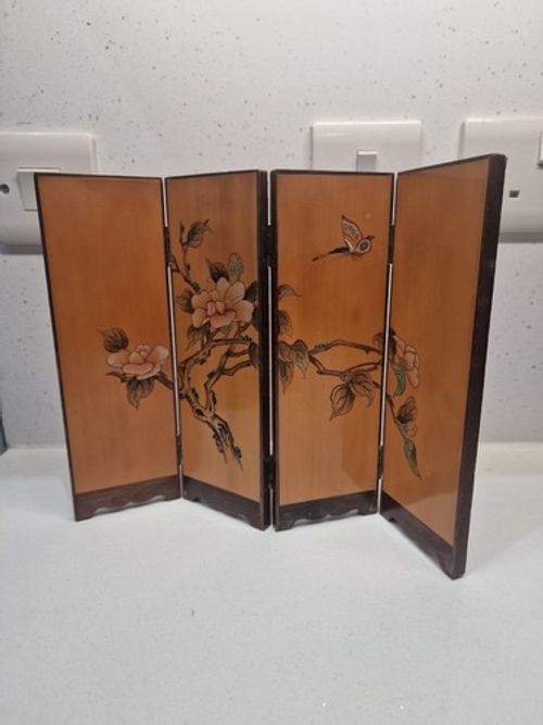 Vintage Chinese Asian Carved Wooden 4 Panel Folding Table Top Screen pingfeng