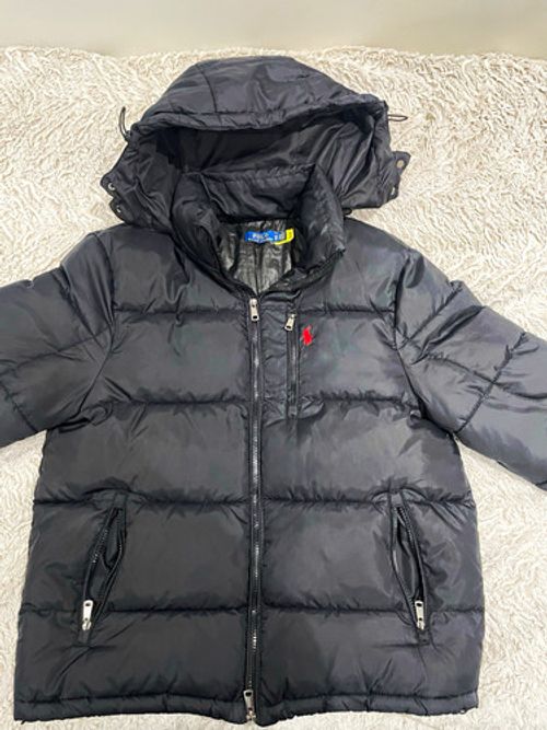 Polo Ralph Lauren Black Hooded Down Puffer Jacket Full Zip Pockets Size M