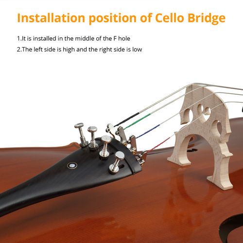 Glarry 4/4 Full Size Ebony Head Cello Tiger pattern w/ Bag Bow Rosin Natural — image 5