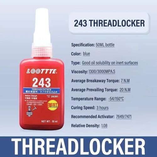 Loctite 243 Thread Lock 50ml Medium Strength Blue Oil Tolerant Threadlocker Bolt — image 6
