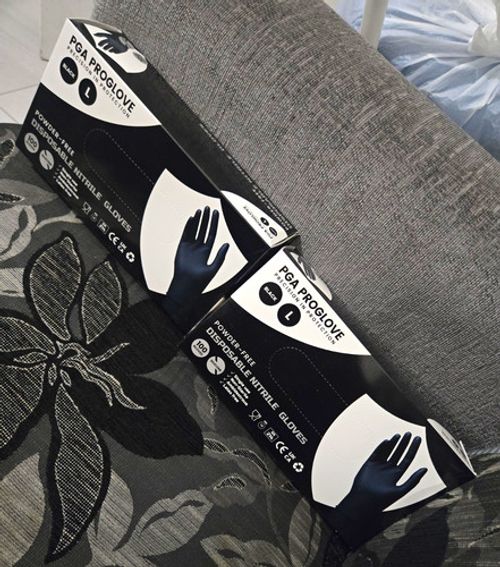 PGA Proglove Black Disposable Gloves, Powder Free - Nitrile, Large 100pcs ×2