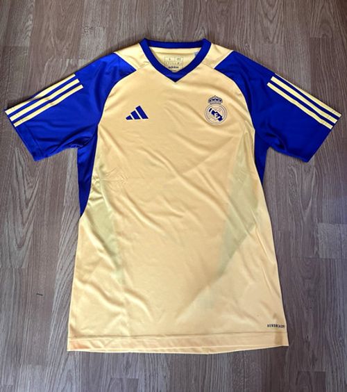 Real Madrid Away Football Shirt Adult Size S Yellow/Blue Short Sleeve